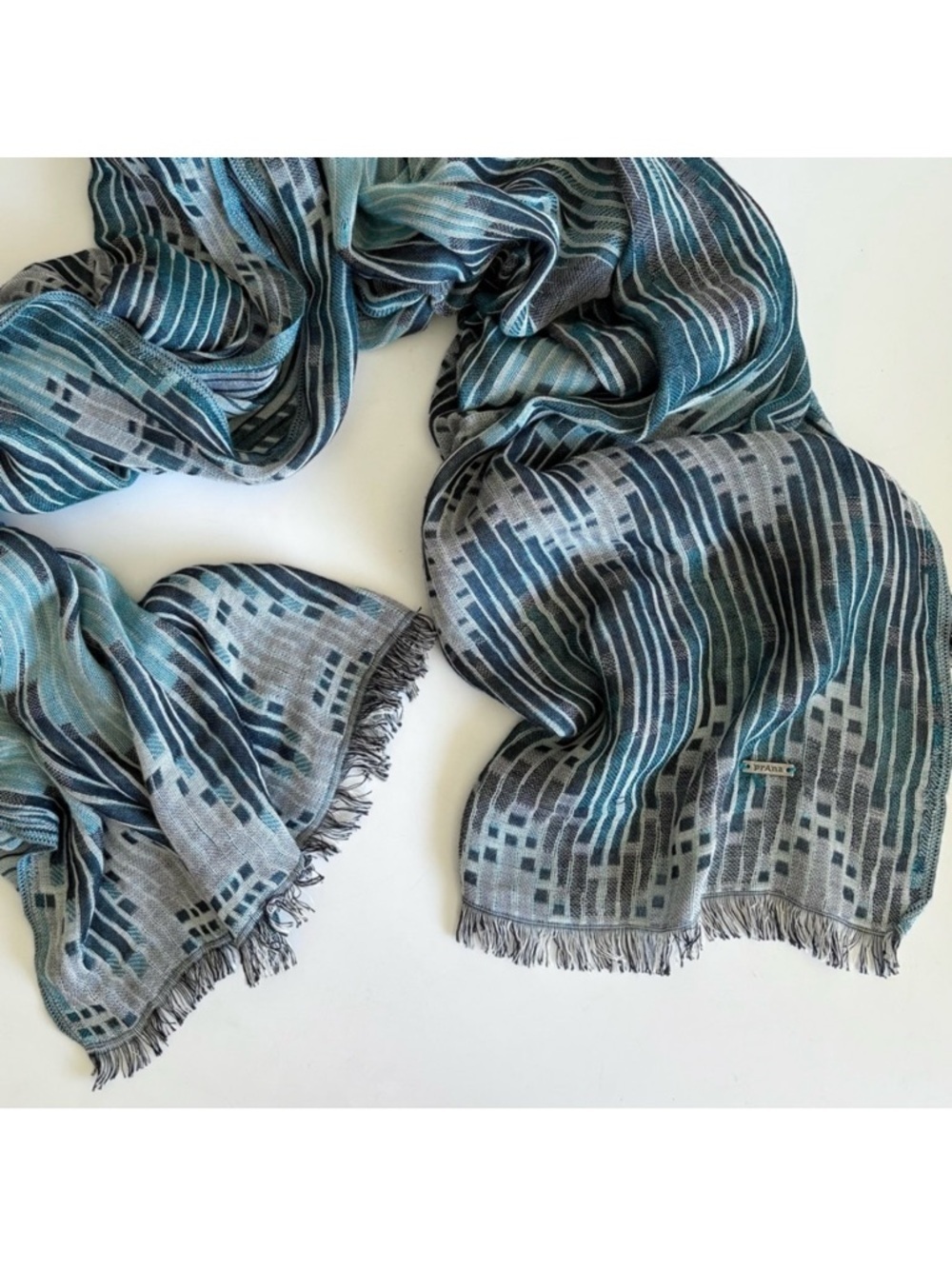 prAna Blue and Gray Patterned Scarf
